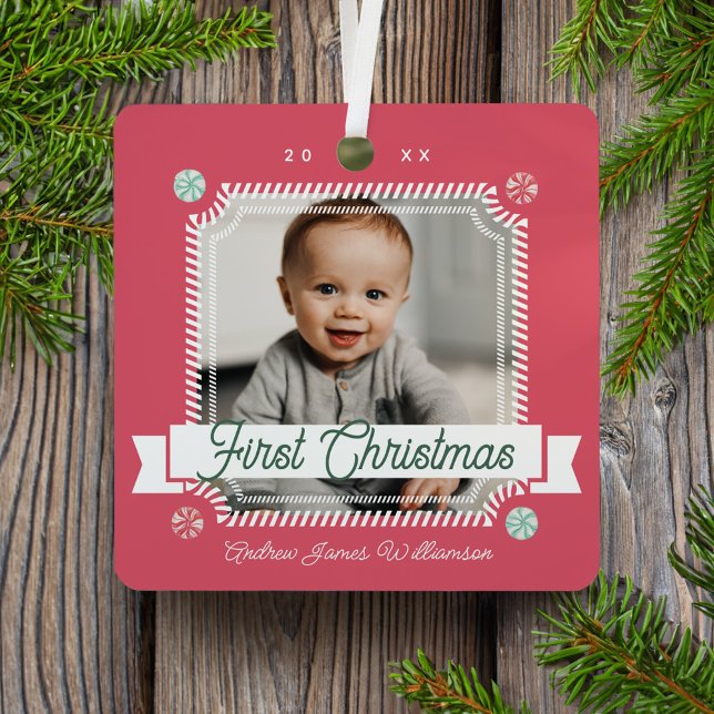 Fun Candy First Christmas Candy Cane Foto Frame Ornament Aus Metall (Fun Candy First Christmas Candy Cane Photo Frame Metal Ornament)