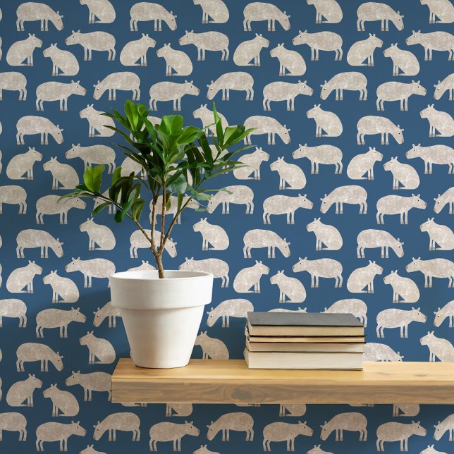 Fun Capybara Kunst Tapete (Fun Capybara teal green animal art wallpaper)