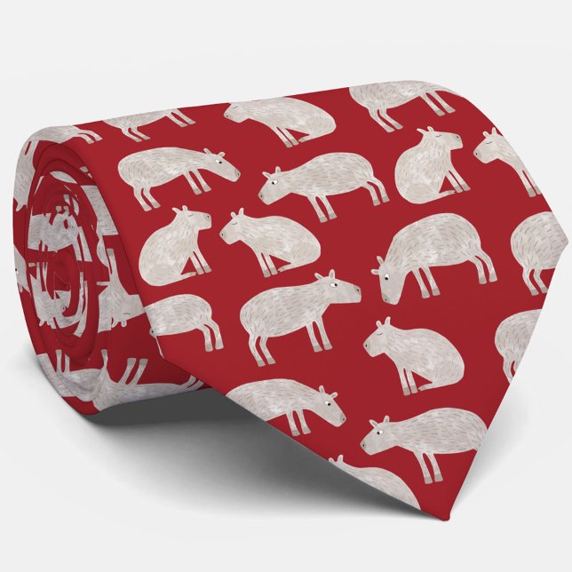 Fun Capybara Muster Red Krawatte (Fun capybara pattern festive red Christmas neck tie)
