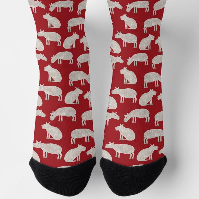 Fun Capybara Muster Red Socken (Fun festive red capybara pattern socks)