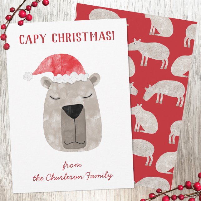 Fun Capybara Personalisierte Weihnachten (Fun capybara personalized Christmas holidays card with original watercolor art by Nic Squirrell. )