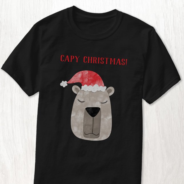 Fun Capybara Personalisierte Weihnachten T-Shirt (Fun capybara Christmas Santa hat design t-shirt)
