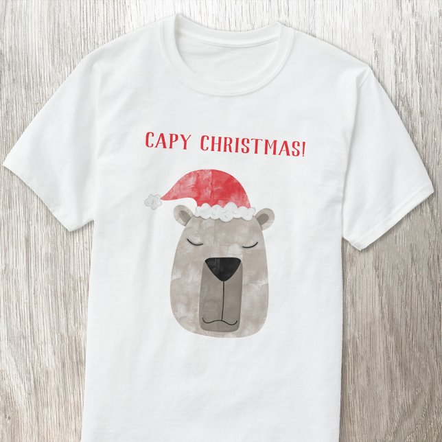 Fun Capybara Personalisierte Weihnachten T-Shirt (Fun capybara Christmas Santa hat winter holidays t-shirt)