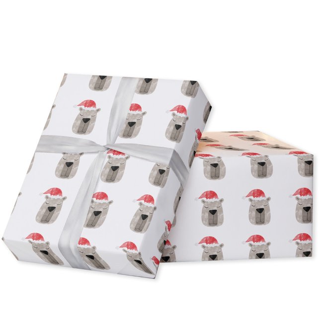 Fun Capybara Weihnachtsmannmütze Weihnachten Geschenkpapier (Fun capybara in a Santa hat pattern Christmas gift wrap for the winter holidays.)