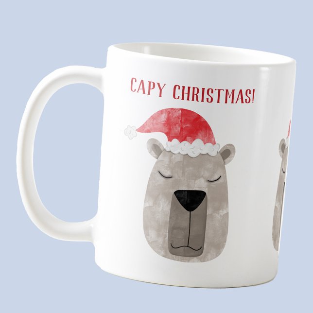 Fun Capybara Weihnachtsmannmütze Weihnachten Kaffeetasse (Fun capybara Santa hat custom text Christmas coffee mug)