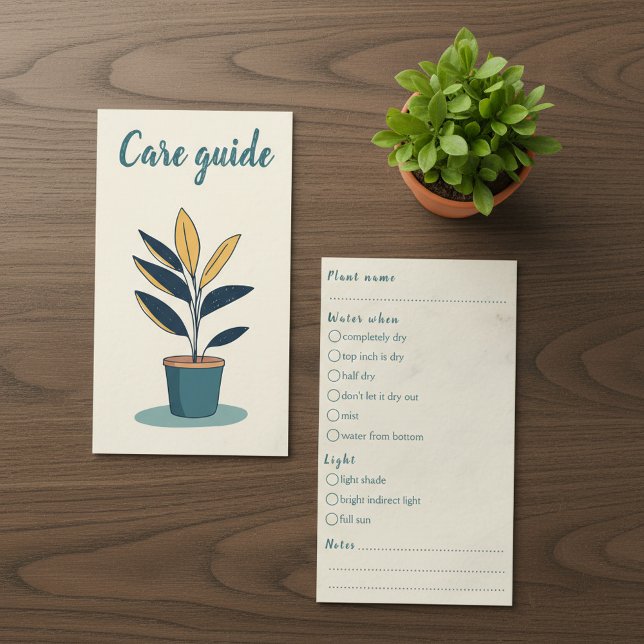 Fun Care Guide für Pflanze Shop Bestellungen Begleitkarte (Fun Care Guide for house plant Shop Orders Enclosure Card.)