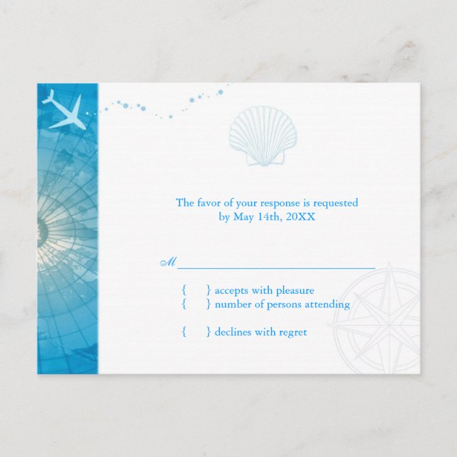Fun Caribbean Blue Summer Wedding RSVP Einladungspostkarte (Vorderseite)