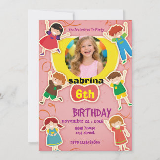 Fun Cartoon Birthday Invitation – Colorful Kids Einladung