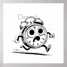 Fun Cartoon Coloring Page: Ablaze Clock Sketch Poster