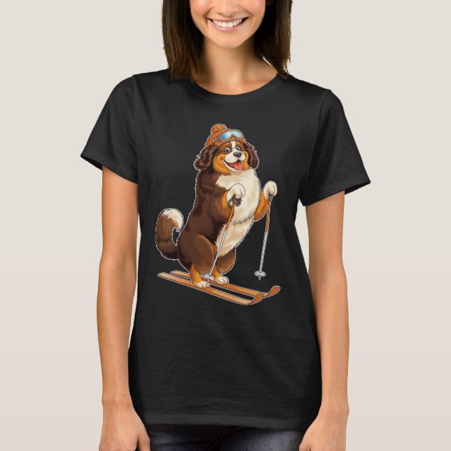Fun Cartoon Dog Skigenuss T-Shirt (Vorderseite)