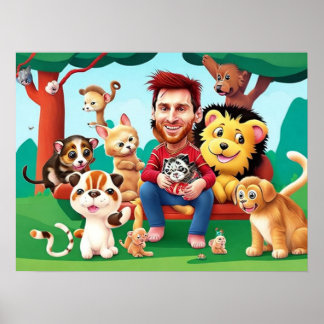 Fun Cartoon Image Messi niedlicher Tiere Poster