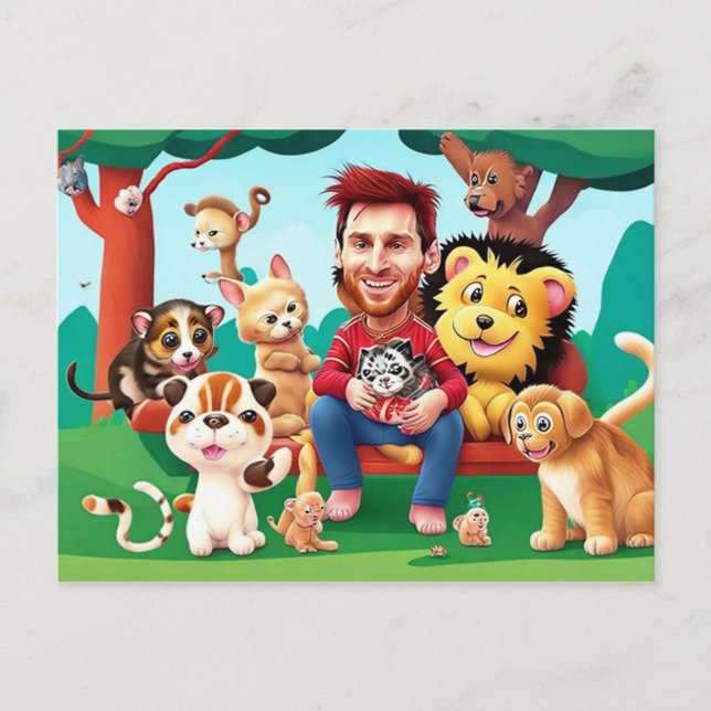 Fun Cartoon Image Messi niedlicher Tiere Postkarte (Vorderseite)