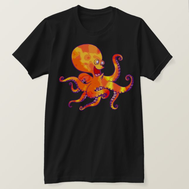 Fun Cartoon Octopus T - Shirt (Design vorne)