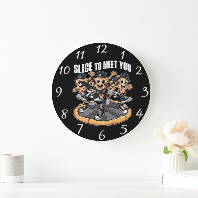 Fun Cartoon Pizza Wall Clock Decoder Große Wanduhr (Zuhause)