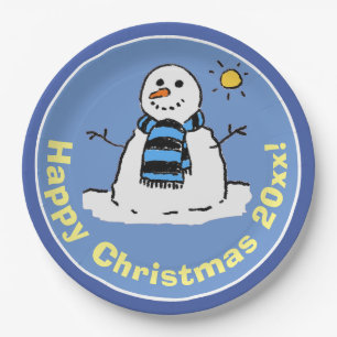Fun Cartoon Snowman bei Christmas Design. Pappteller