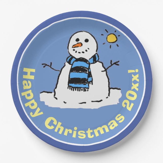 Fun Cartoon Snowman bei Christmas Design. Pappteller (Vorderseite)