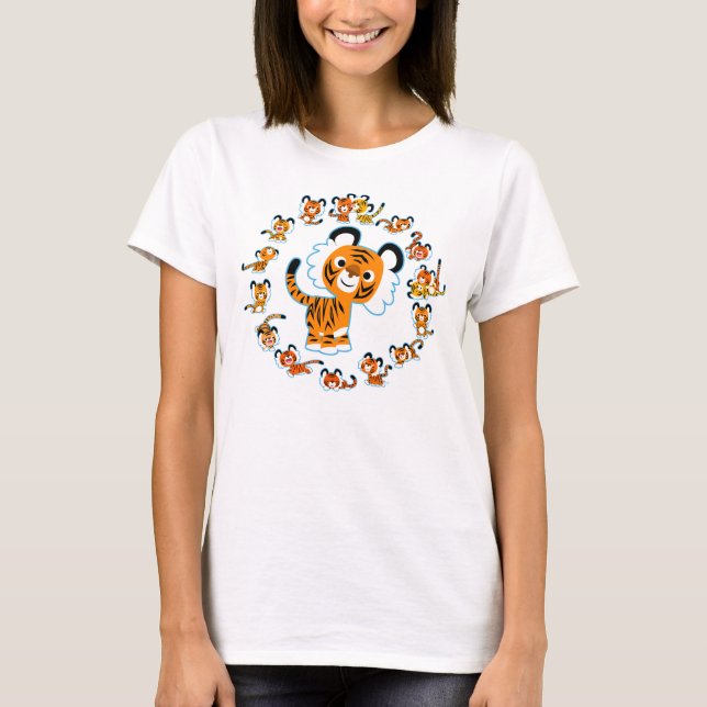 Fun Cartoon Tigers Mandala (blau) Frauenhemd T-Shirt (Vorderseite)