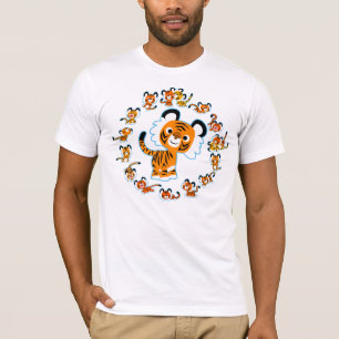 Fun Cartoon Tigers Mandala (Blue Kontur) Hemd T-Shirt