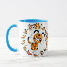 Fun Cartoon Tigers Mandala (Blue) Tasse