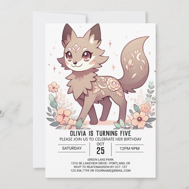 Fun Cartoon Wolf Digital Geburtstag Einladung (Vorderseite)