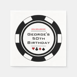 Fun Casino Poker Chip in Schwarz und Weiß Geburtst Serviette