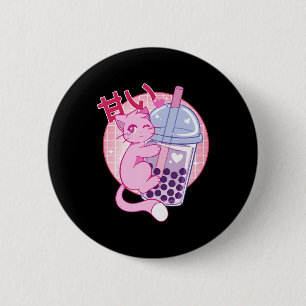 Fun Cat Boba Tea Bubble Tee Anime Kawaii Gift Girl Button