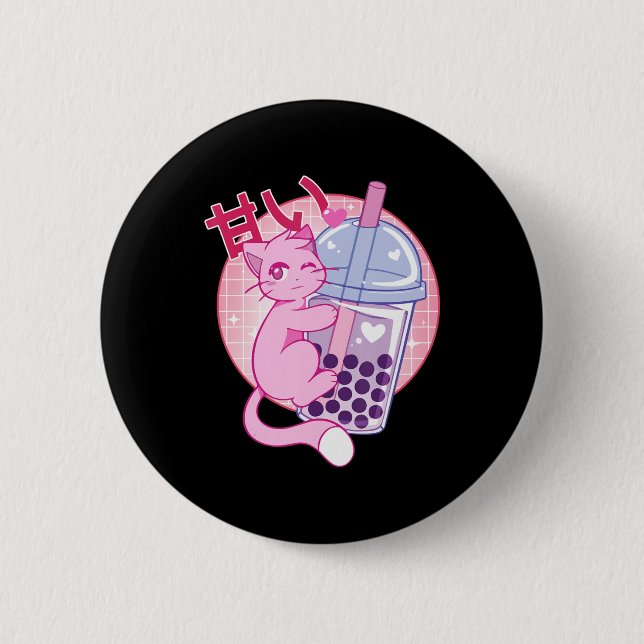 Fun Cat Boba Tea Bubble Tee Anime Kawaii Gift Girl Button (Vorderseite)