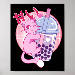 Fun Cat Boba Tea Bubble Tee Anime Kawaii Gift Girl Poster