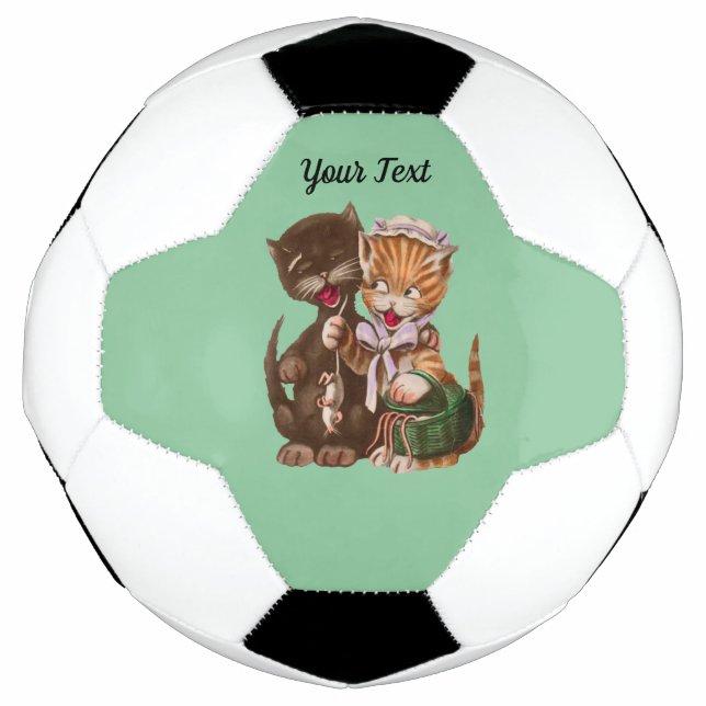 Fun Cat Couple Sharing Rats in Basket Mint Green Fußball (Vorderseite)