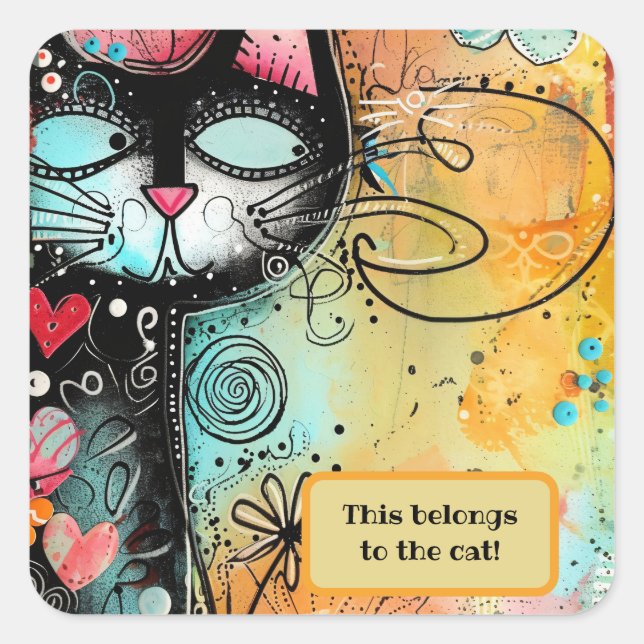 Fun Cat Moderner Stil Quadratischer Aufkleber (Vorderseite)
