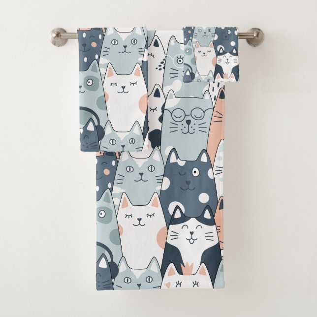 Fun Cat Pattern Badhandtuch Set (Insitu)