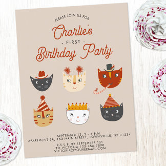 Fun Cat Personalisiert 1. Geburtstagsfeier Party E Postkarte
