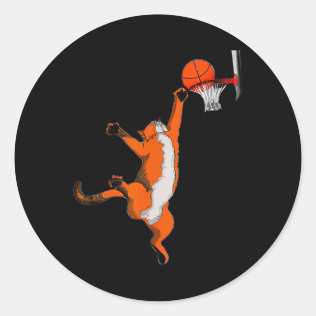 Fun Cat Playing Basketball Sport Katze Basketball  Runder Aufkleber (Vorderseite)