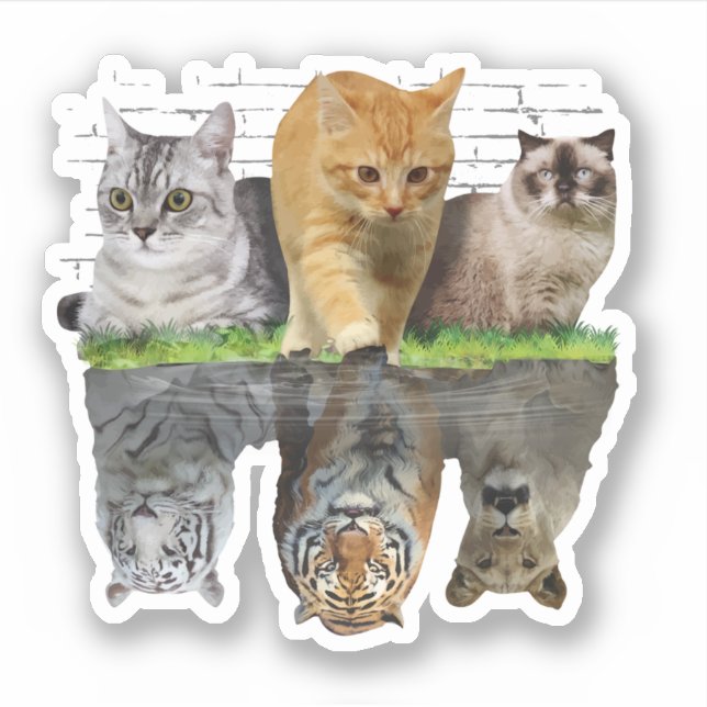 Fun Cat Reflection Geschenkidee Aufkleber (Vorderseite)