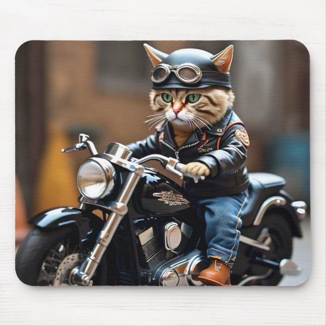 Fun Cat Riding Motorrad Maus Pad Mousepad (Vorne)