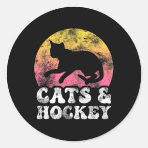 Fun Cats und Hockey Vintag Retro Hob Runder Aufkleber