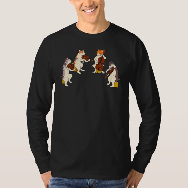 Fun Cats Violine Cello Chat spielen T-Shirt (Vorderseite)