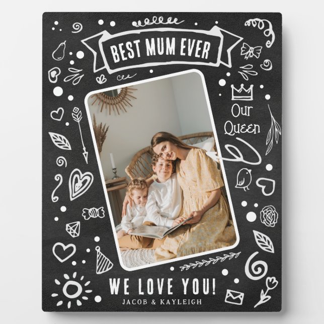 Fun Chalkboard Doodle Foto Beste Mutter je Fotoplatte (Vorderseite)