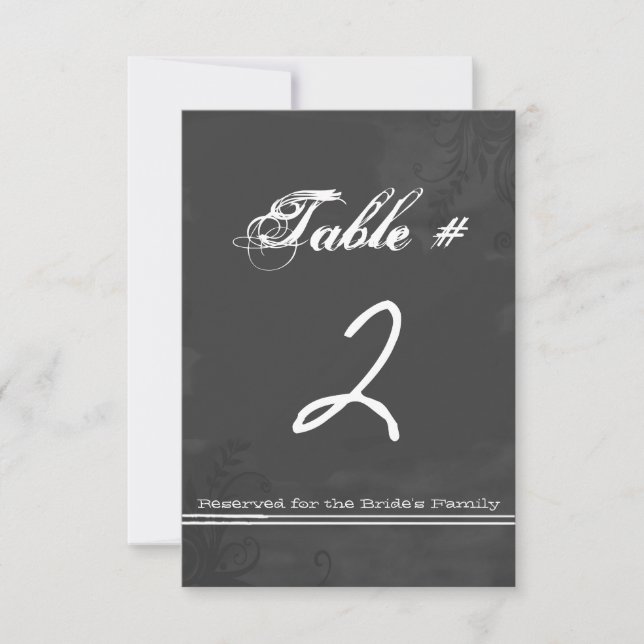 Fun Chalkboard Look Wedding Tischnummer Card (Vorderseite)