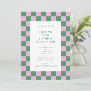 Fun Checkerboard Pink Green Geometric Geburtstag Einladung