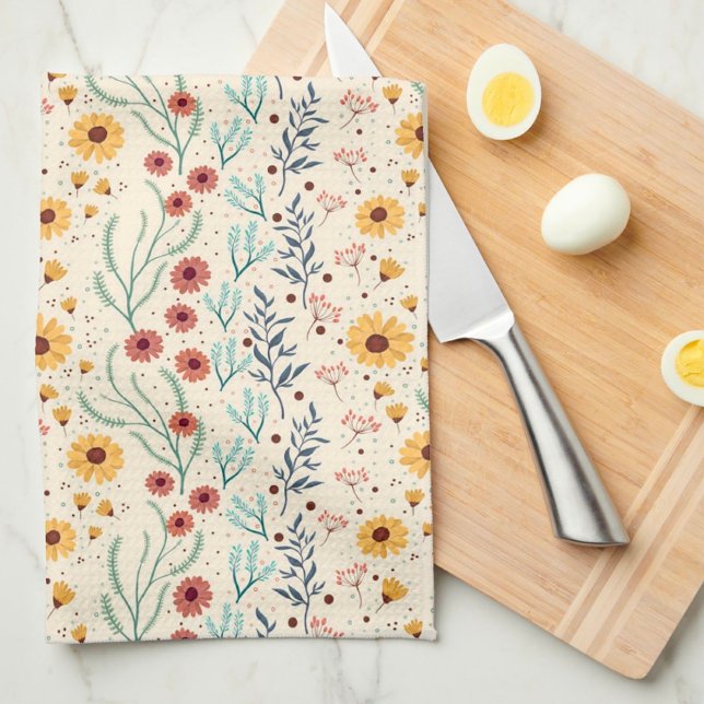 Fun Chic Modern Daisy Floral Pattern Geschirrtuch (Von Creator hochgeladen)