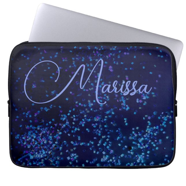 Fun Chic Personalisiert Confetti Blue Laptopschutzhülle (Vorderseite)