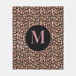 Fun Chic Pink Black Gold Cheetah/Leopard Monogram Fleecedecke