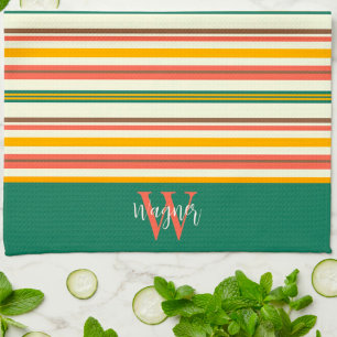 Fun Chic Stripe Stylish Custom Monogram Nachname Geschirrtuch