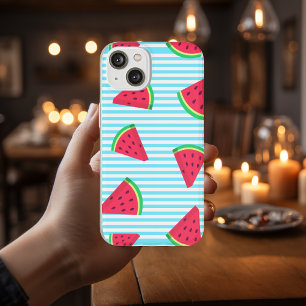 Fun Chic Watermelon Slices Blue Lines Pattern Case-Mate iPhone Hülle