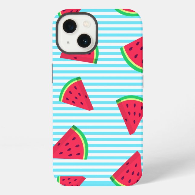Fun Chic Watermelon Slices Blue Lines Pattern iPhone Hülle (Rückseite)