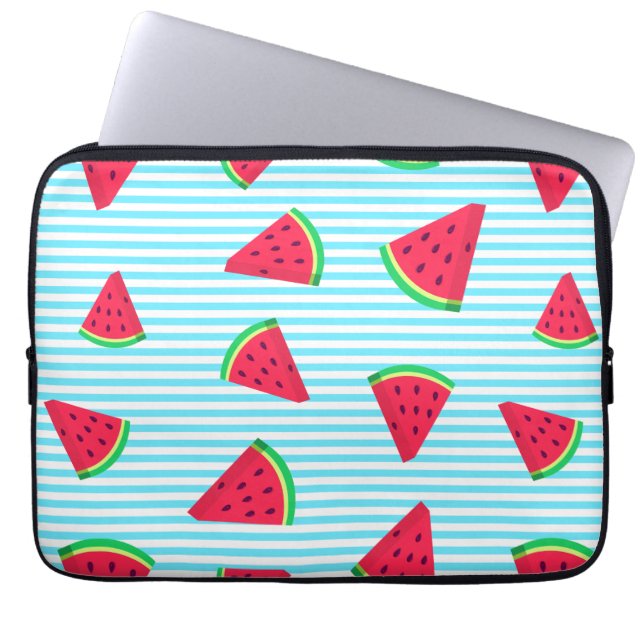 Fun Chic Watermelon Slices Blue Lines Pattern Laptopschutzhülle (Vorderseite)