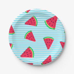 Fun Chic Watermelon Slices Blue Lines Pattern Pappteller
