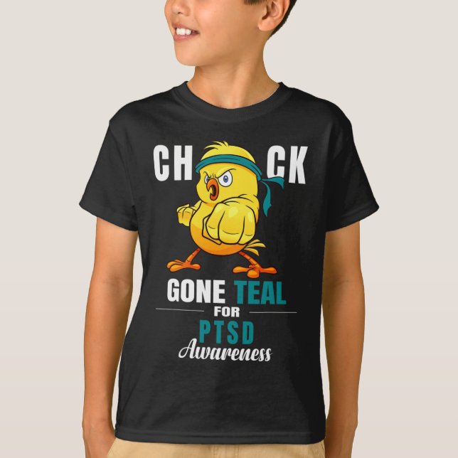 Fun Chick Gone Aquamarin Ribbon Hühnerkrieger Ptsd T-Shirt (Vorderseite)