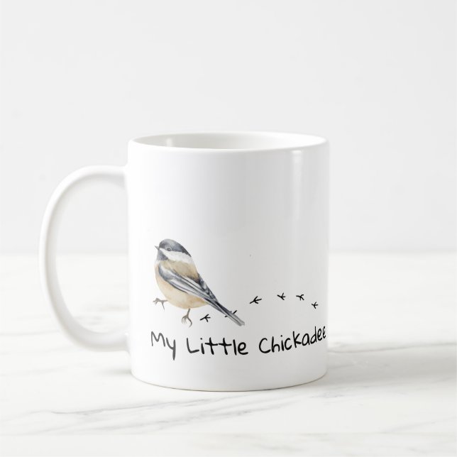 Fun Chickadee Niedliche kleine Vogelspuren Tasse (Links)